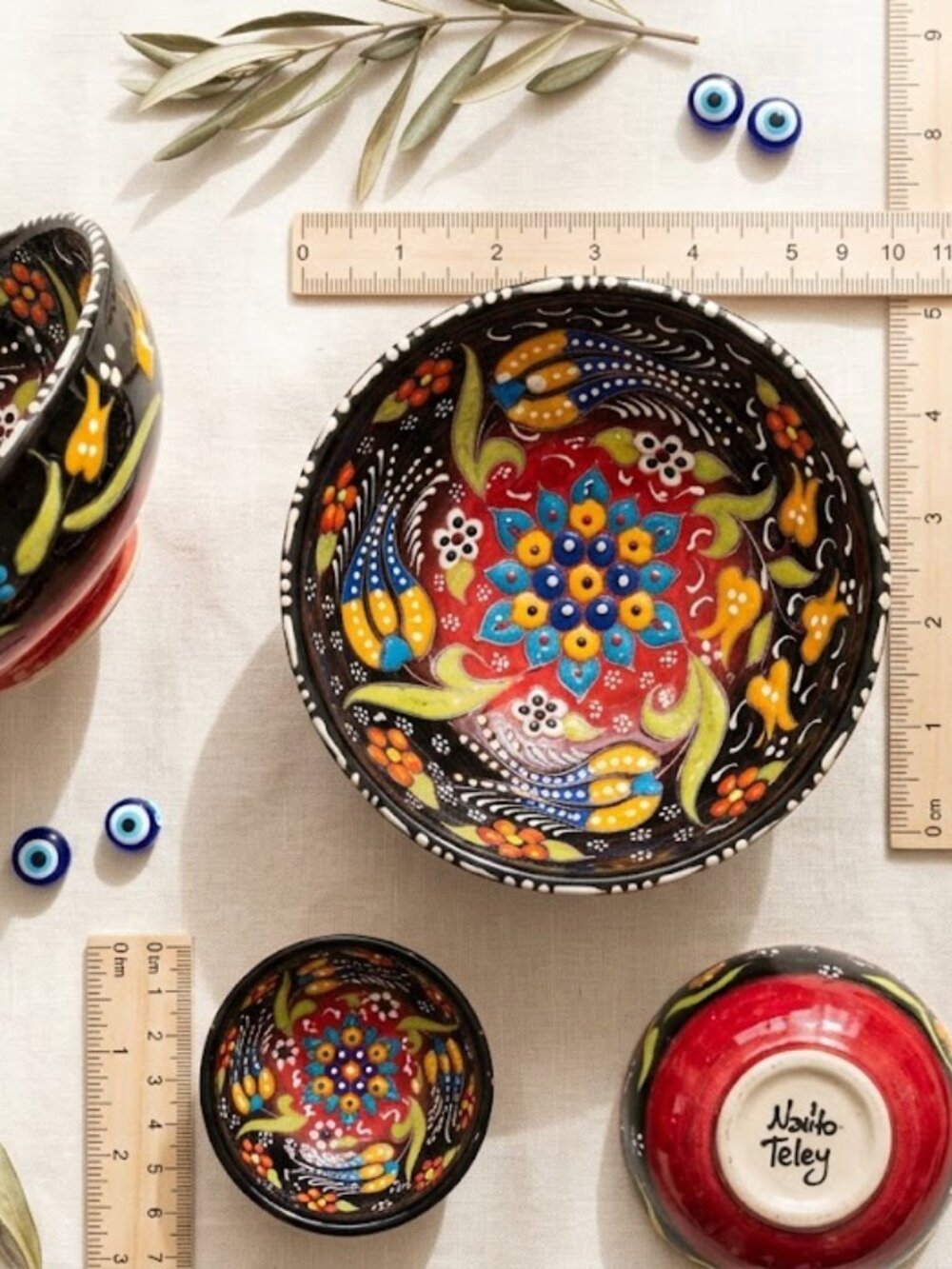 Hand-Painted Turkish Ceramic Pottery Bowl by Nadito Teley